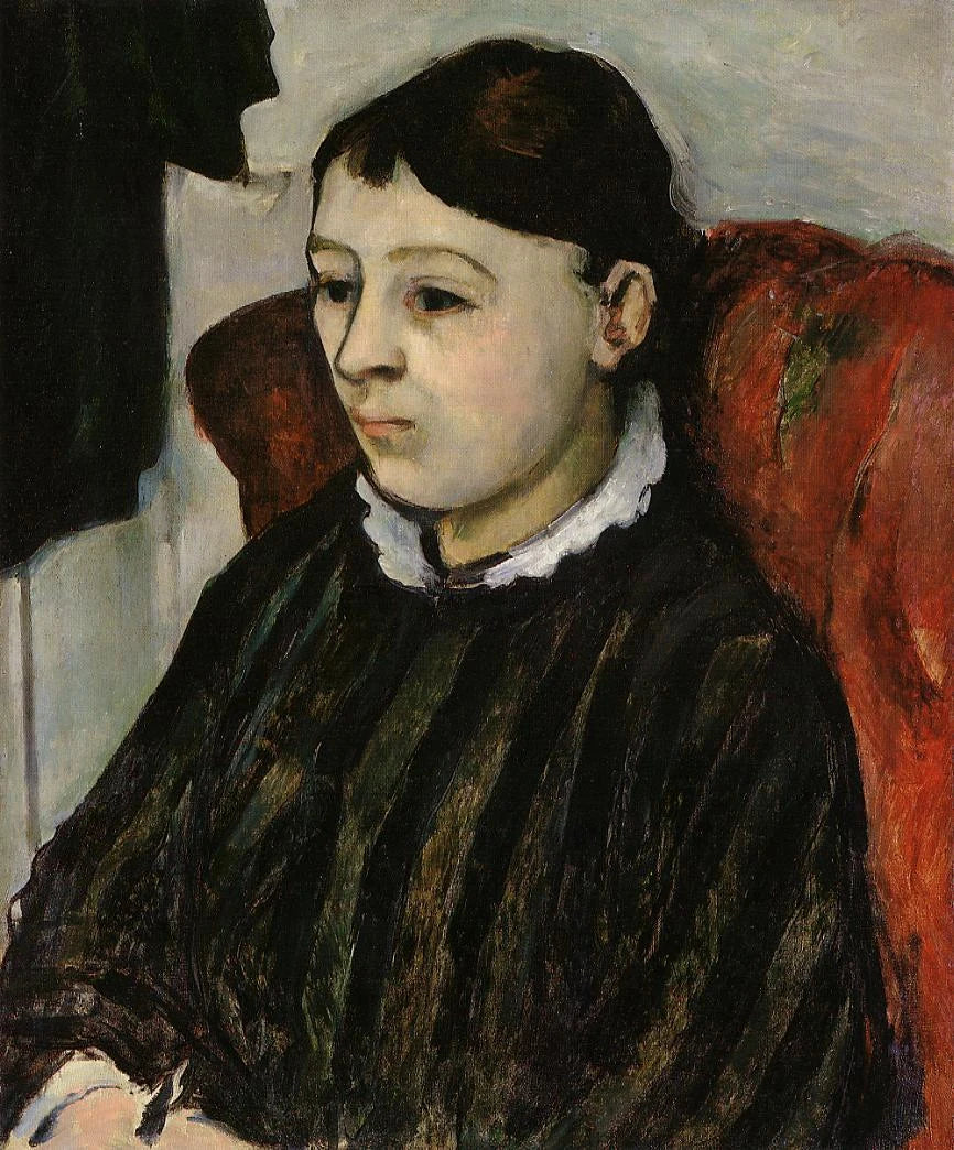 Çizgili Elbise Giymiş Madame Cezanne - Paul Cézanne