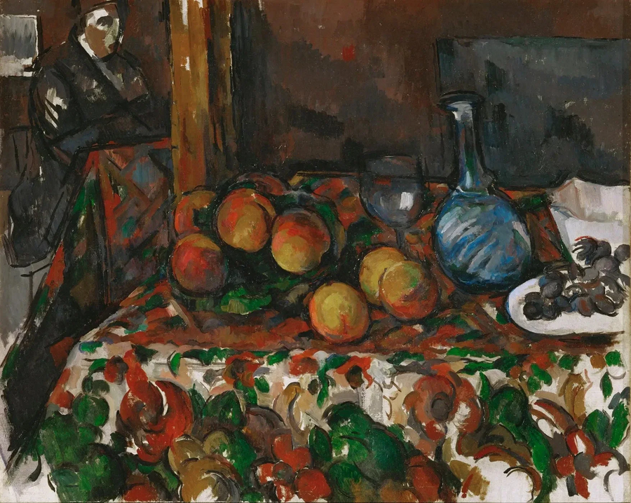 Şeftali, sürahi ve figür - Paul Cézanne