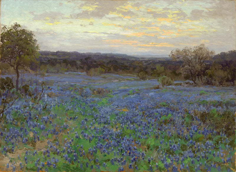 Mavi yonca tarlası gün batımında - Julian Onderdonk