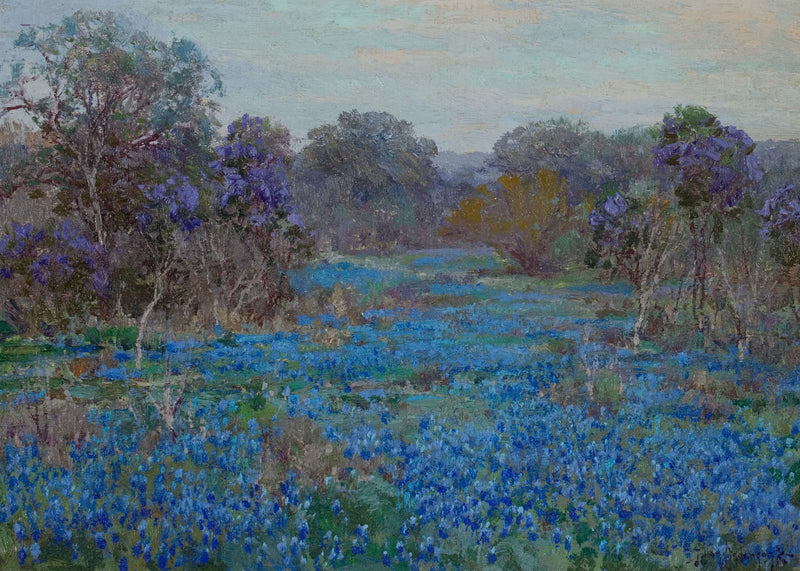Mavi yonca tarlası ve ağaçlar - Julian Onderdonk
