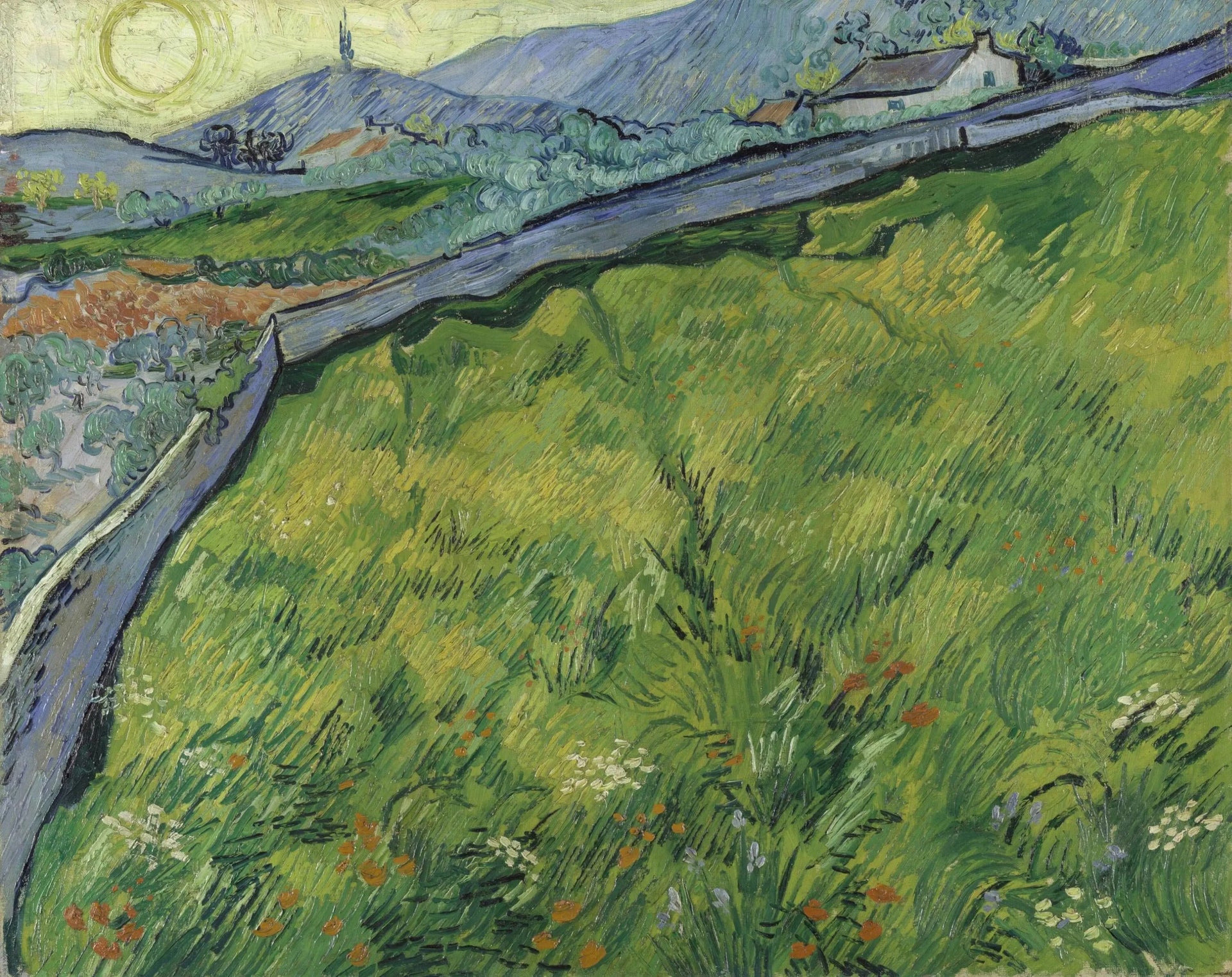 Champ de blé clos au soleil levant F720 de Vincent van Gogh, Kröller-Müller Museum