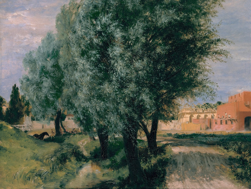 İnşaat alanı ve söğütler - Adolph von Menzel