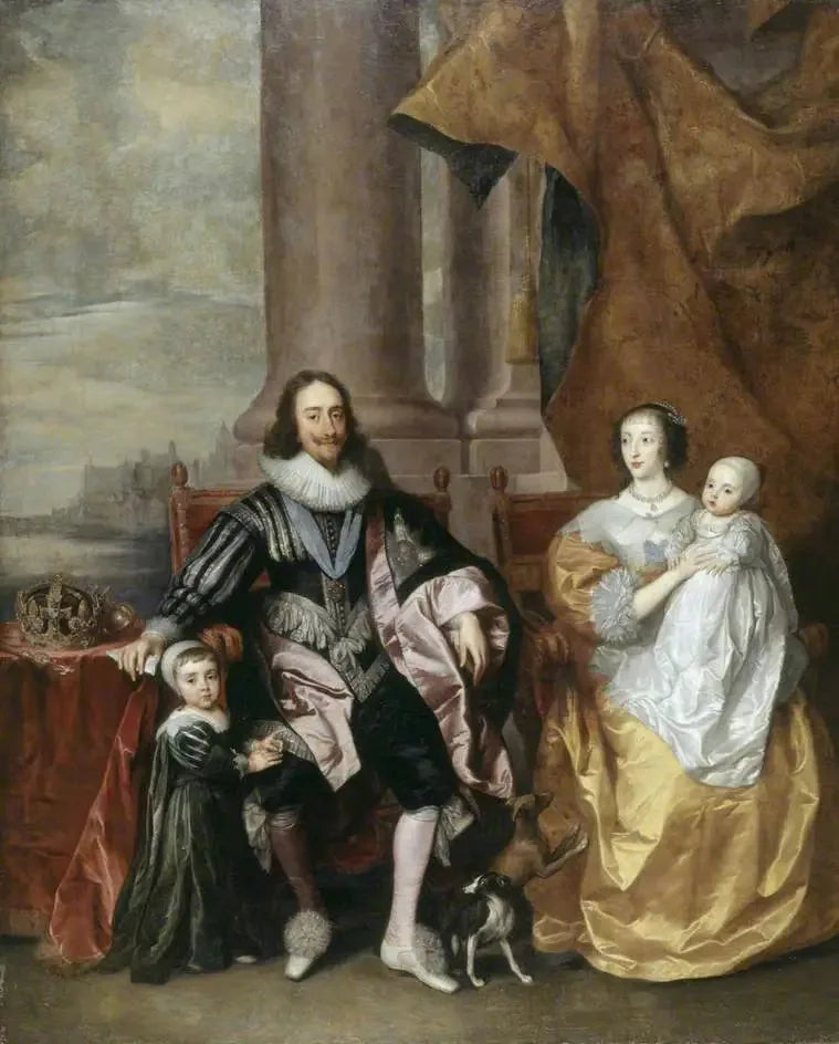 Charles I (1600-1649) ve Henriette Marie (yaklaşık 1609-1669), en büyük iki çocuklarıyla, prens Charles (1630-1685) ve prenses Marie (1631-1660) - Antoine van Dyck