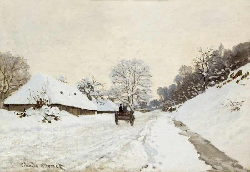 La Charrette, Honfleur W50'de kar altında yol - Claude Monet