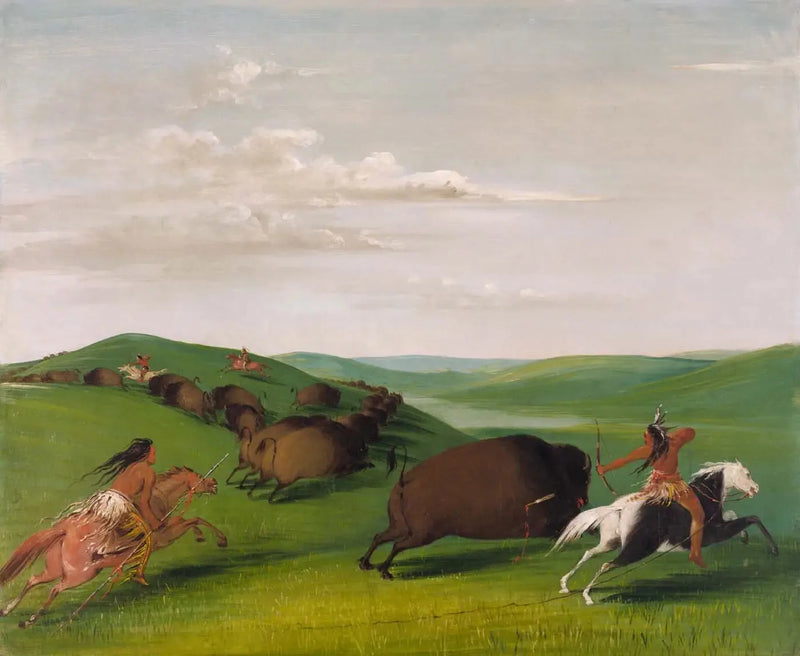 Ok ve mızraklarla bizon avı - George Catlin