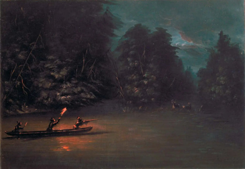 Meşe Kano'da Meşale ile Geyik Avı - George Catlin