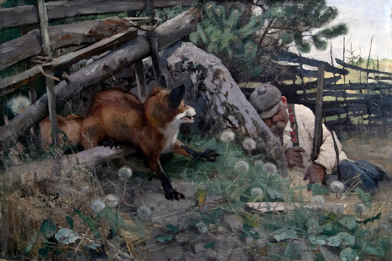 Chasseur et renard - Bruno Liljefors