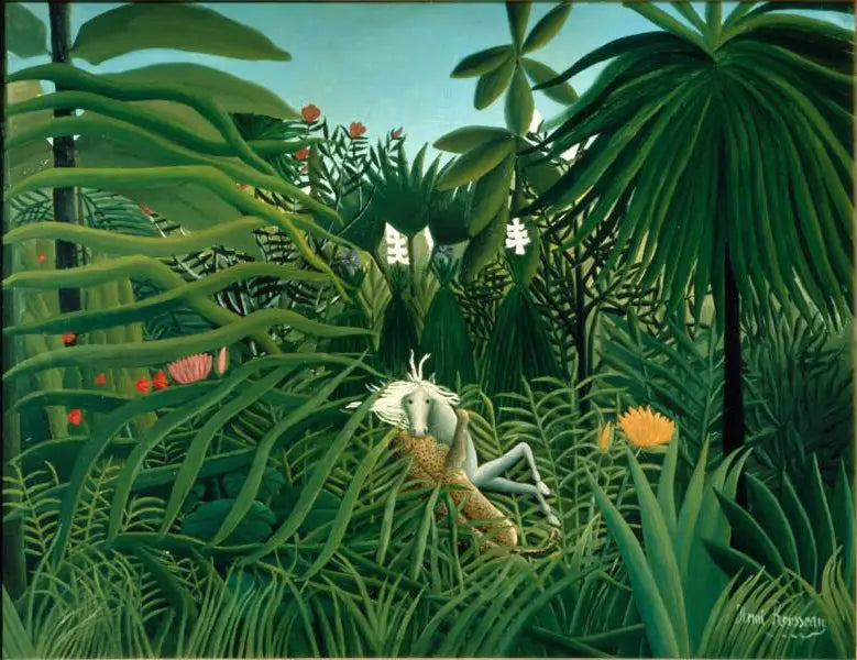 Yırtıcı bir jaguar tarafından saldırıya uğrayan at - Henri Rousseau