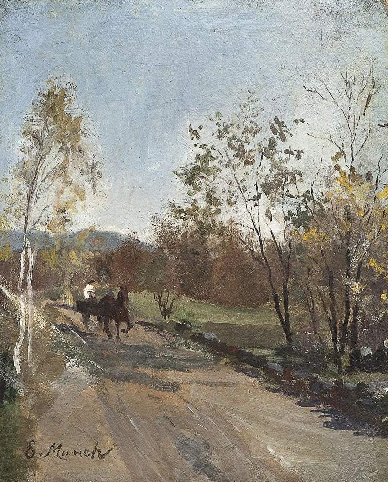 Bir köy yolunda at ve fayton - Edvard Munch