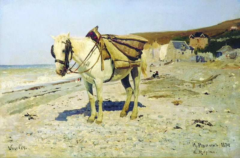 Veules-les-Roses'ta Çakıl Toplama Atı için At - Ilya Repin