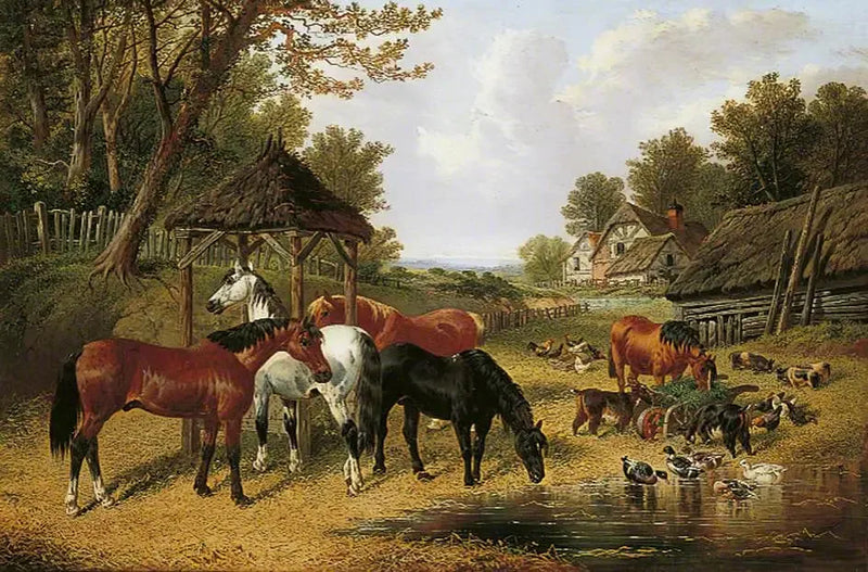 Çiftlik göletinin kenarında atlar - John Frederick Herring, Sr.