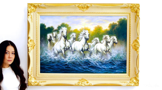 White Horses and Rivers - Kittiphong | 90 x 60 cm Reproductions de tableaux à la peinture à l’huile