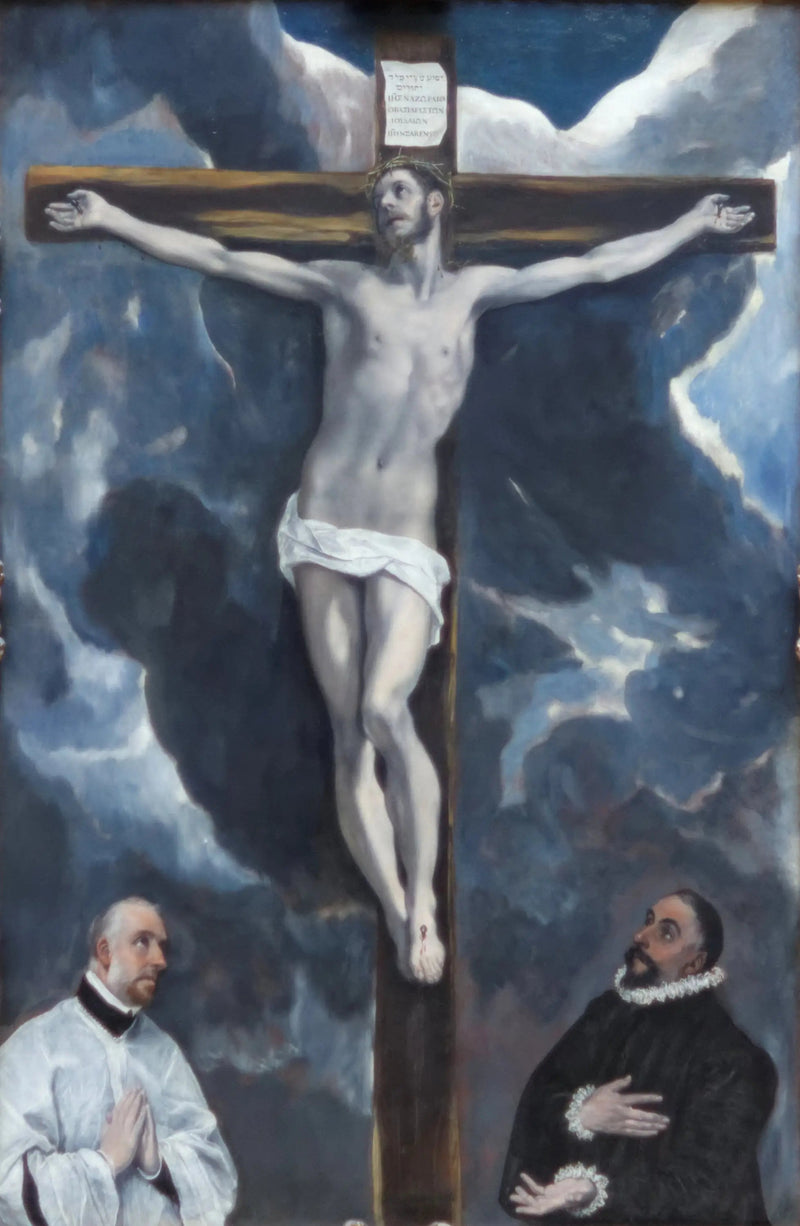 İki bağışçı tarafından sevilen Haç'taki İsa - El Greco