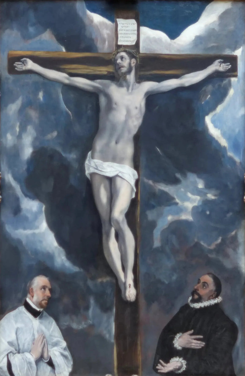 İki bağışçı tarafından sevilen Haç'taki İsa - El Greco