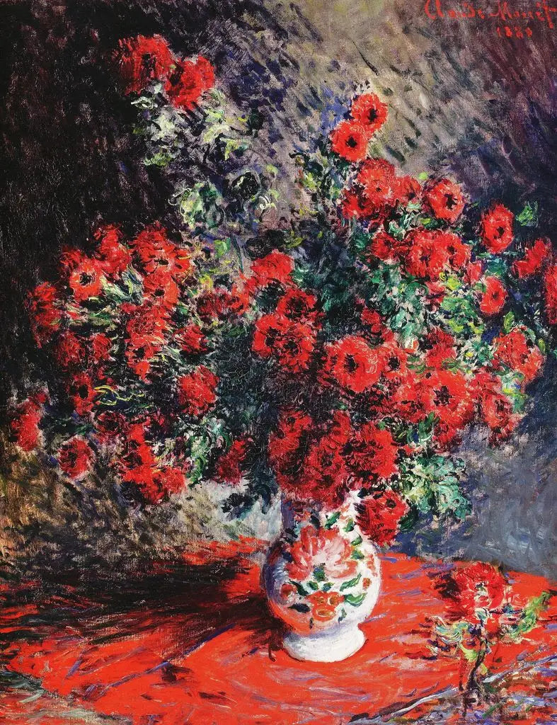 Chrysanthèmes rouges - Claude Monet image 1 copie peinte à la main à l’huile
