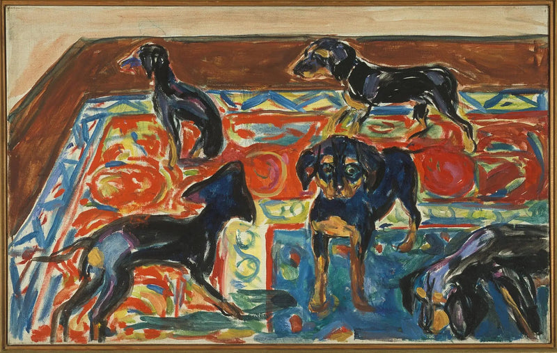 Halı Üzerinde Beş Yavru Köpek - Edvard Munch
