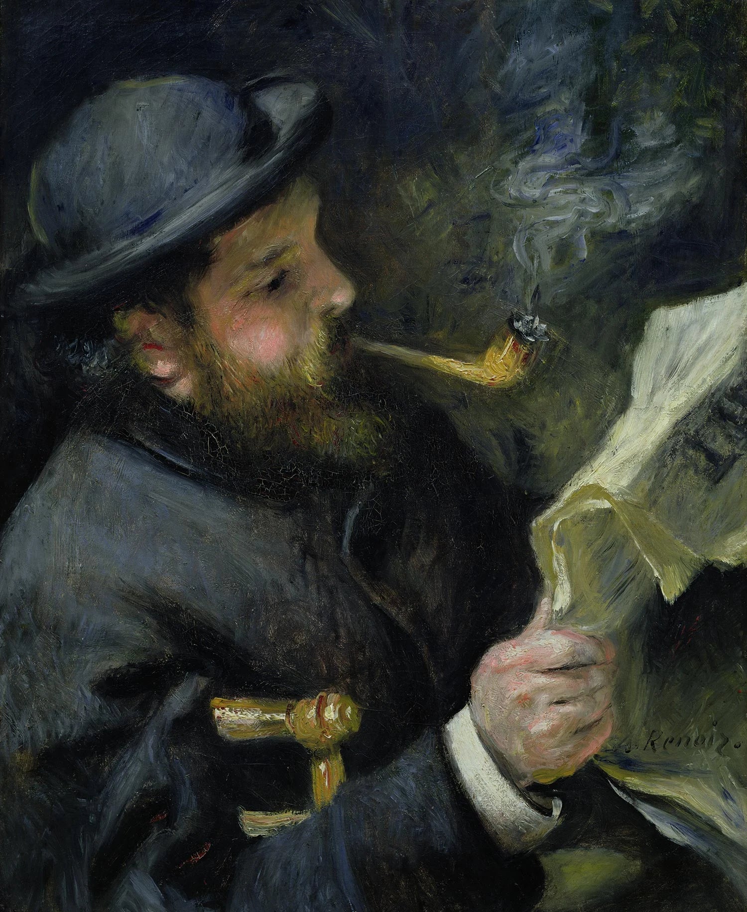 Claude Monet lisant, portrait peint par Pierre-Auguste Renoir vers 1873