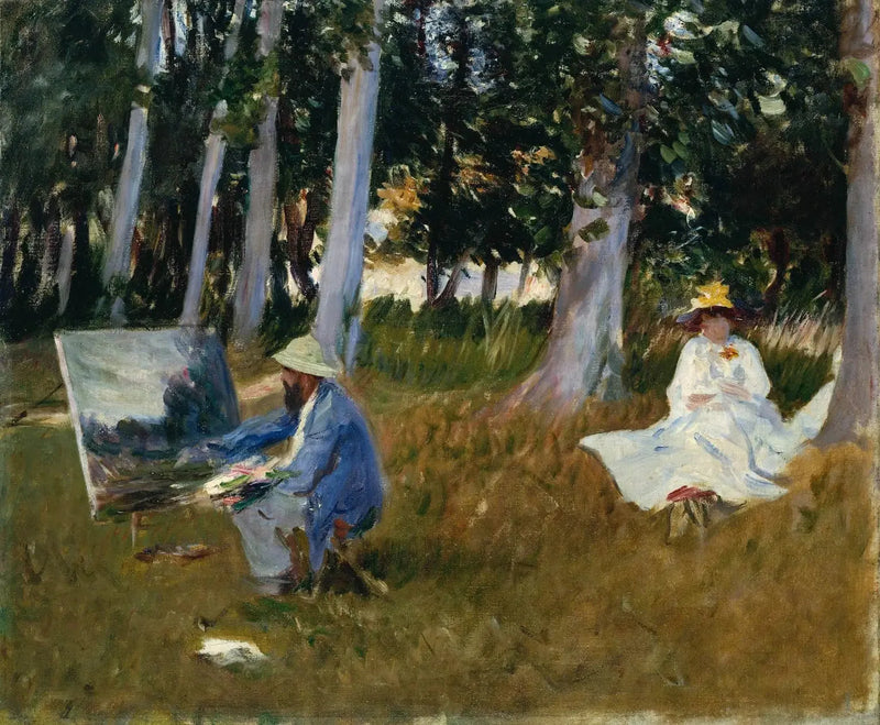 Claude Monet ormanın kenarında resim yapıyor - John Singer Sargent