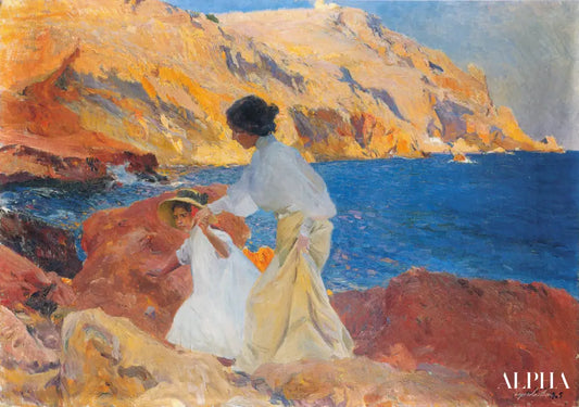 Clotilde et Elena sur les rochers, Javea - Sorolla - Reproductions de tableaux et peintures haut de gamme