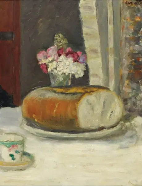Masa köşesi (Kahve fincanı, ekmek ve çiçekler) - Pierre Bonnard