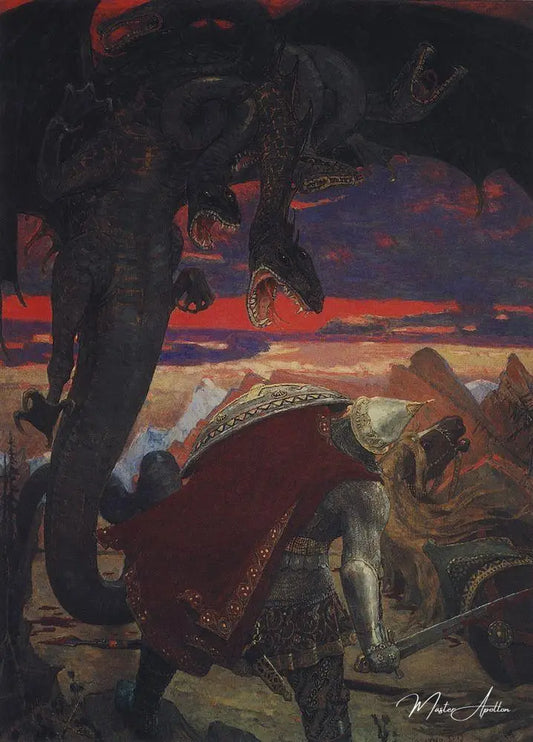 Combattre Dobrynya Nikitich avec le serpent à sept têtes Hydra - Viktor Vasnetsov - Reproductions de tableaux et peintures haut de gamme