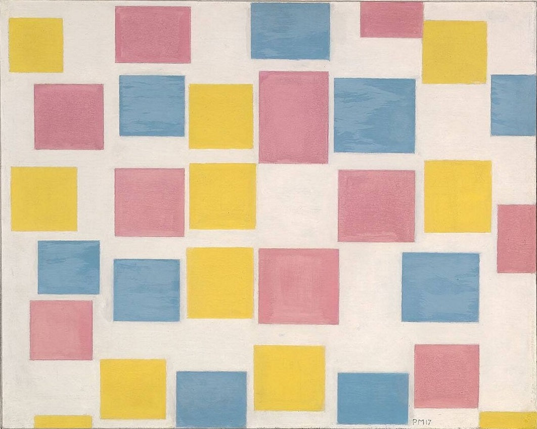 Reproduction du tableau « Composition avec champs de couleurs - Piet Mondrian » par Alpha Reproduction en peinture à l’huile