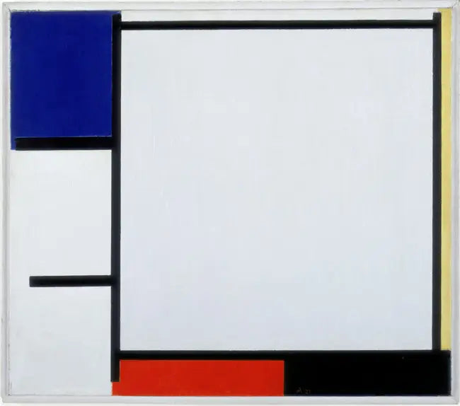 Mavi, sarı, kırmızı, siyah ve gri ile kompozisyon - Piet Mondrian