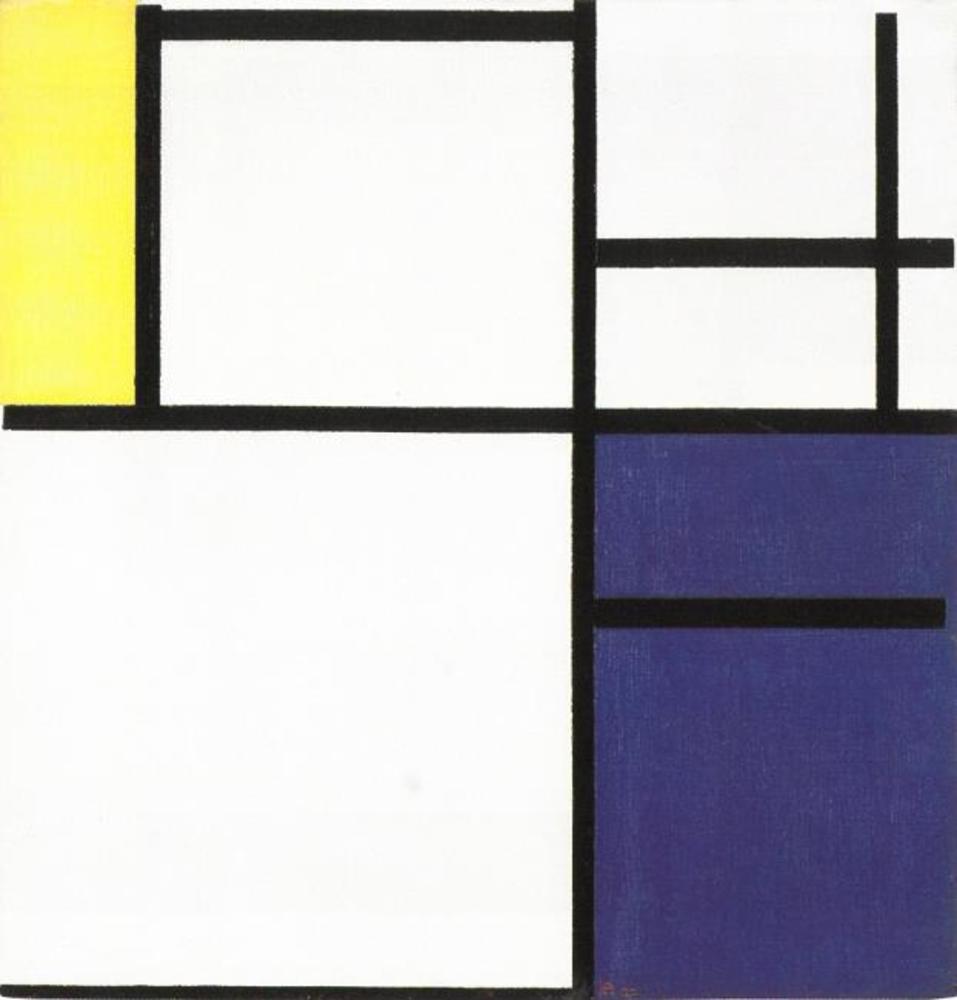 Reproduction du tableau « Composition avec du jaune, du bleu et du bleu-blanc - Piet Mondrian » par Alpha Reproduction en peinture à l’huile