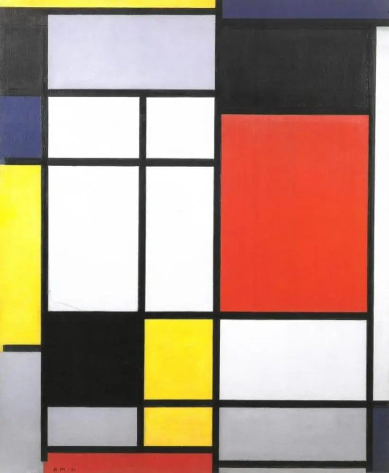 Sarı, mavi, siyah, kırmızı ve gri ile kompozisyon - Piet Mondrian