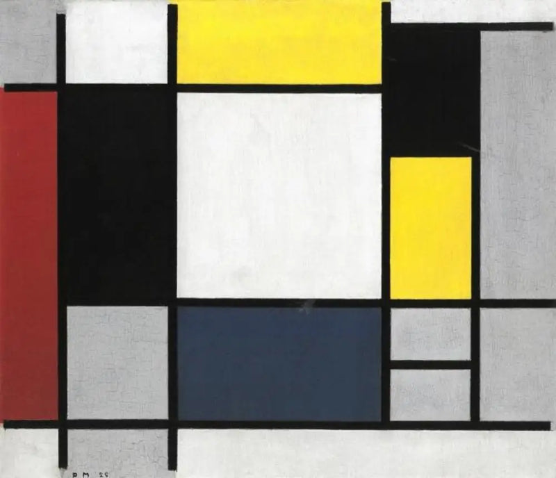 Sarı, kırmızı, siyah, mavi ve gri ile kompozisyon - Piet Mondrian