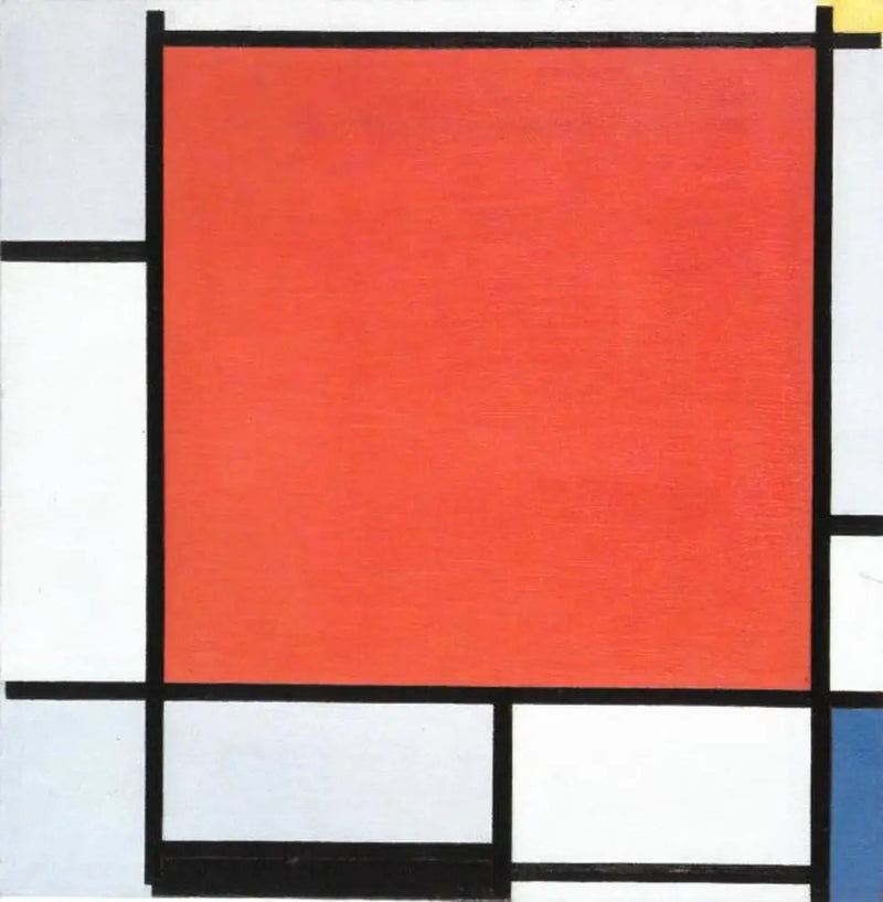 Büyük kırmızı, mavi gri, sarı, siyah ve mavi bir uçak ile kompozisyon - Piet Mondrian