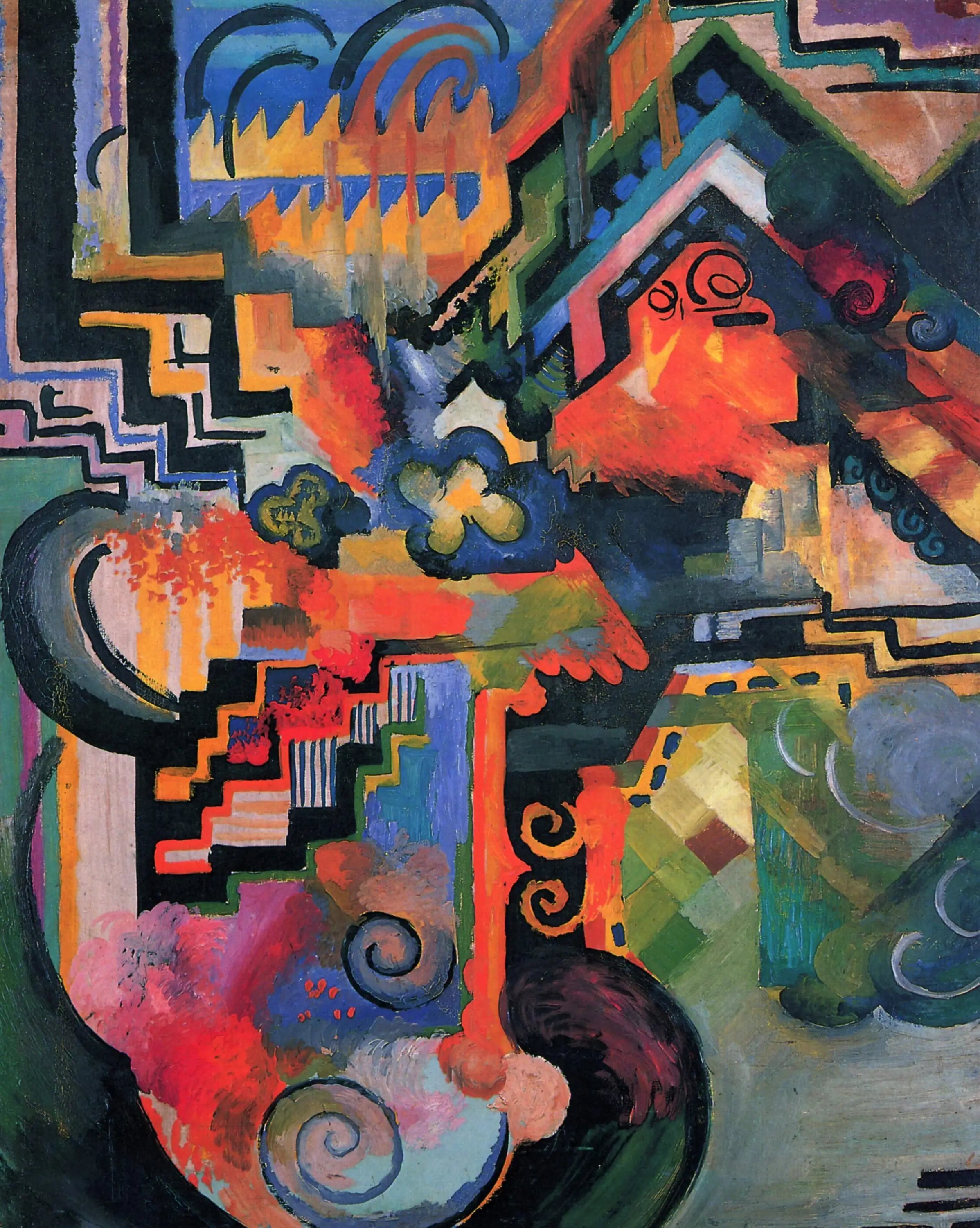 Reproduction du tableau « Composition colorée (Hommage à Jean-Sébastien Bach) - August Macke » par Alpha Reproduction en peinture à l’huile
