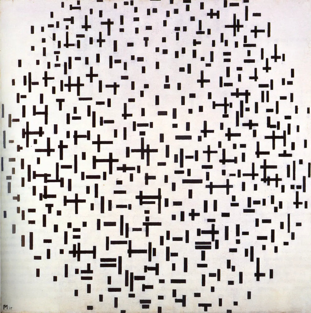 Reproduction du tableau « Composition en ligne, deuxième état - Piet Mondrian » par Alpha Reproduction en peinture à l’huile