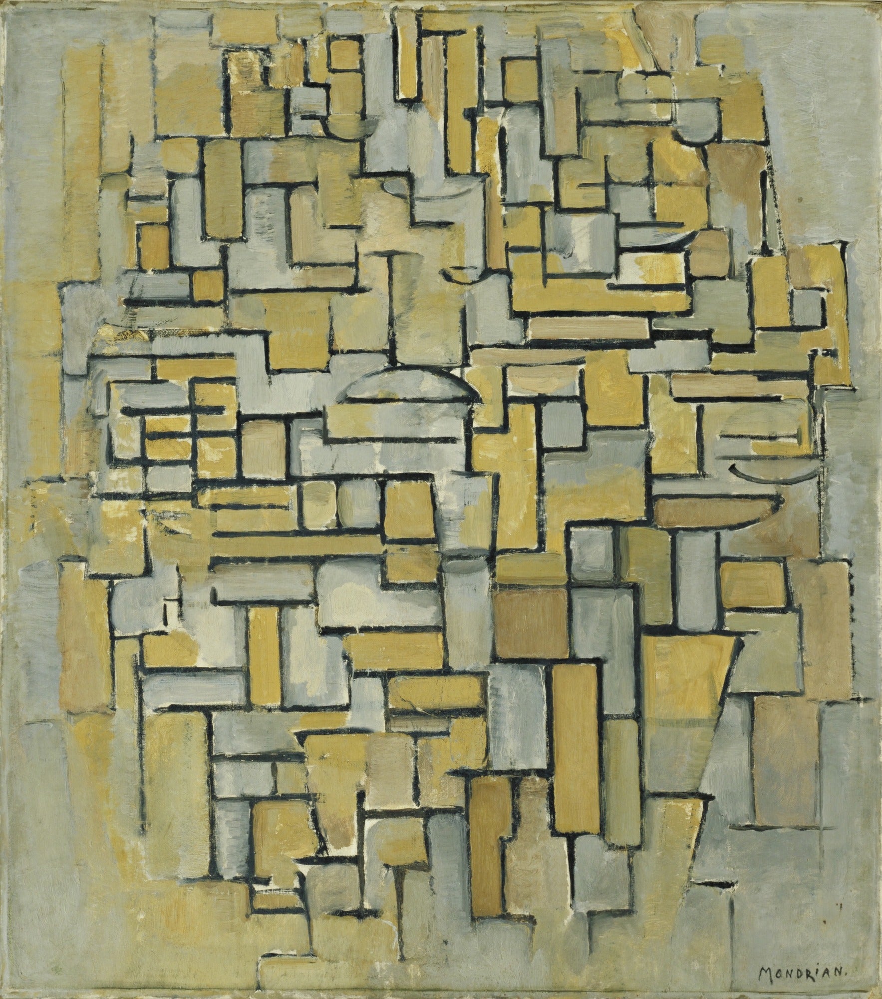Reproduction du tableau « Composition en marron et gris - Piet Mondrian » par Alpha Reproduction en peinture à l’huile