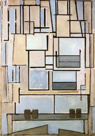 Reproduction du tableau « Composition n° VI, Composition 9 (Façade bleue) - Piet Mondrian » par Alpha Reproduction en peinture à l’huile