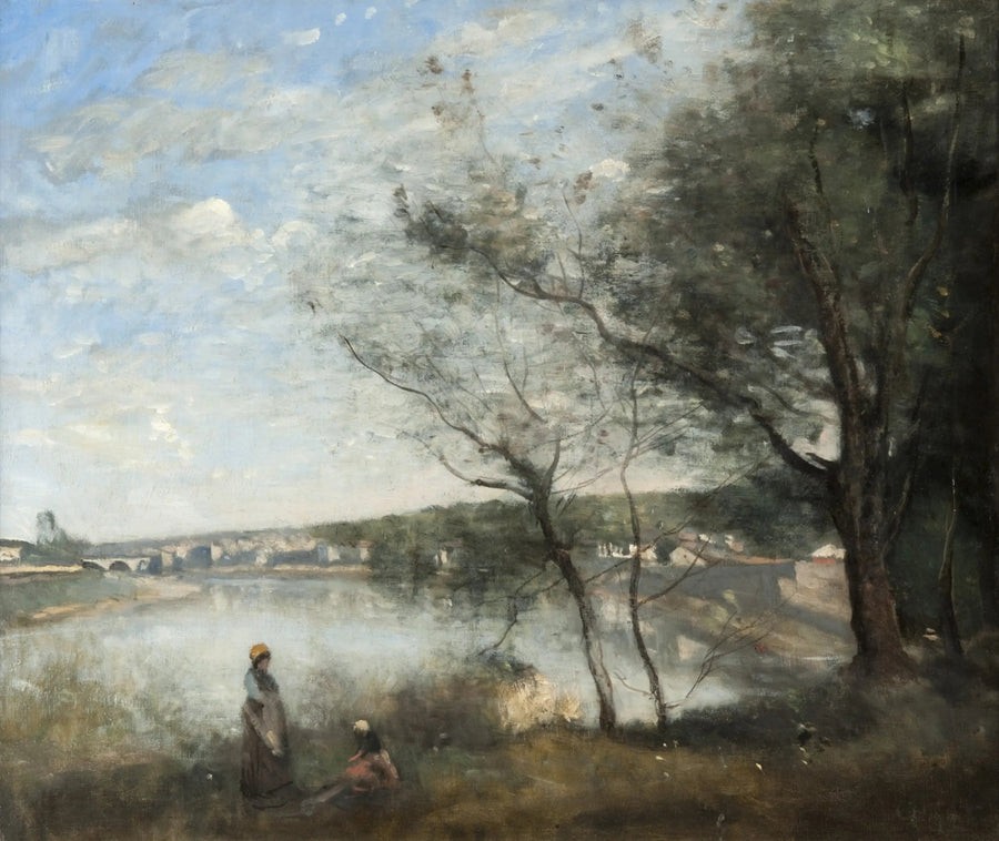 Corbeil uzaklardan görünüm: Ağaçların arkasında, sabah - Jean-Baptiste Camille Corot