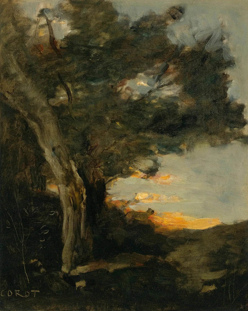 Gün batımı ve Aslan Yatağı - Jean-Baptiste Camille Corot