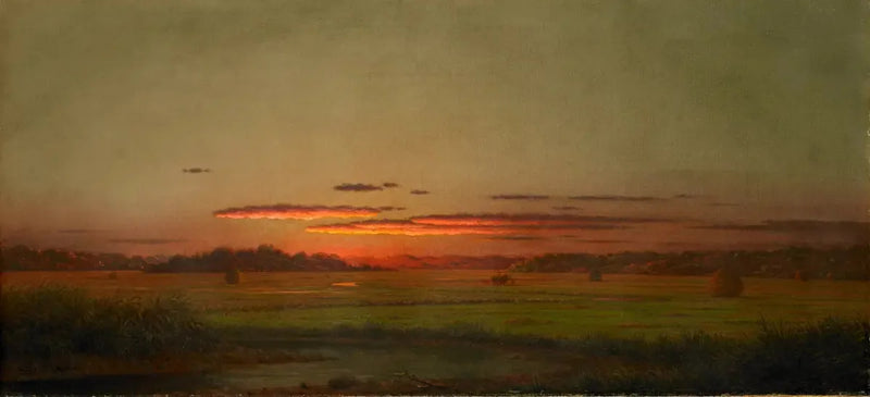 Gün batımı, uzakta saman arabası - Martin Johnson Heade