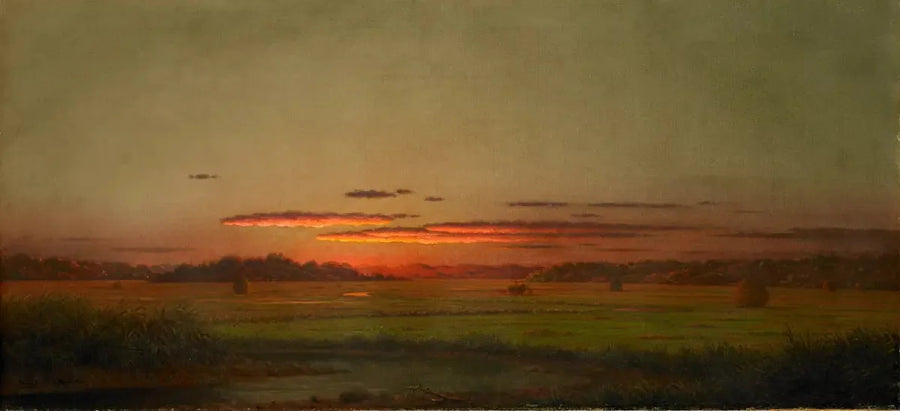 Gün batımı, uzakta saman arabası - Martin Johnson Heade