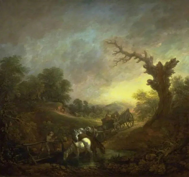 Gün Batımı: Dere kenarında içen yük hayvanları - Thomas Gainsborough