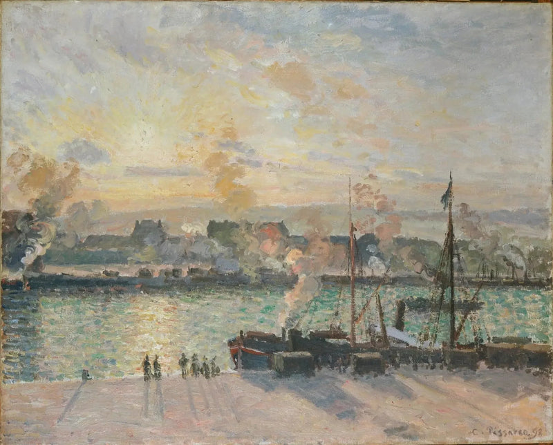 Gün batımı, Rouen limanı (buhar gemileri) - Camille Pissarro