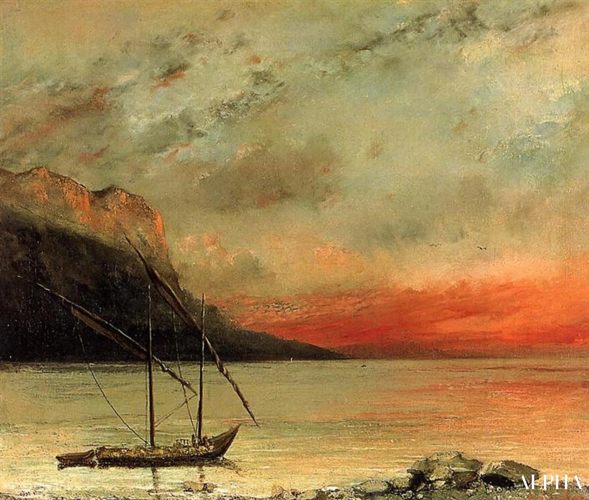 Coucher de soleil sur le lac de Genève - Gustave Courbet - Reproductions de tableaux et peintures haut de gamme