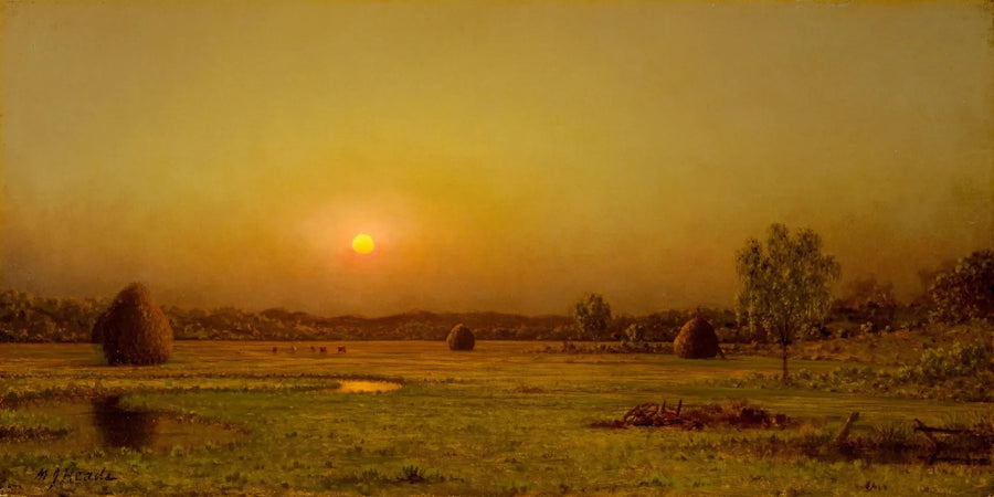 Newburyport, Massachusetts'te Bataklıklar Üzerinde Gün Batımı - Martin Johnson Heade
