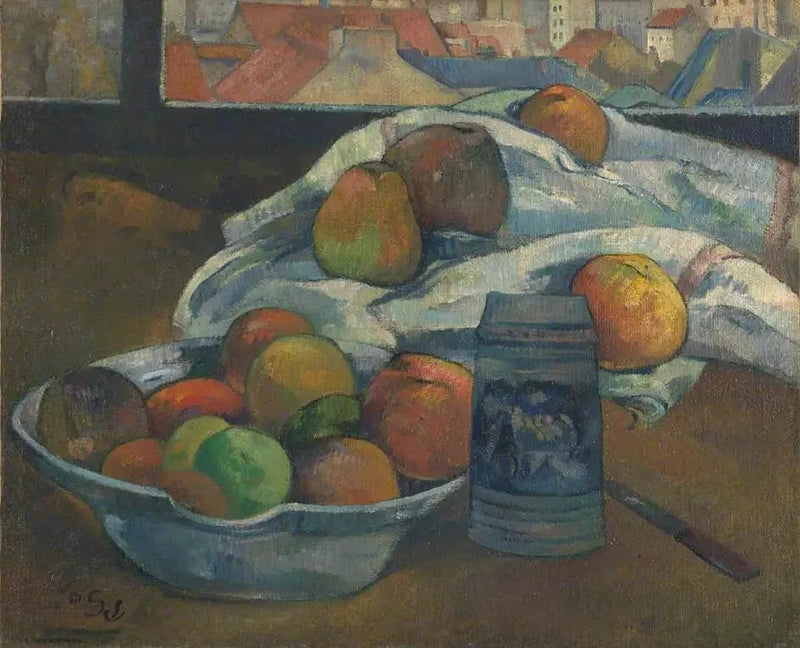 Pencerelerin önünde meyve sepeti ve sürahi - Paul Gauguin