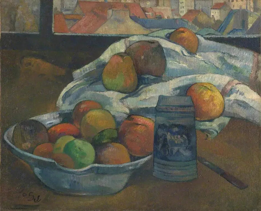 Pencerelerin önünde meyve sepeti ve sürahi - Paul Gauguin