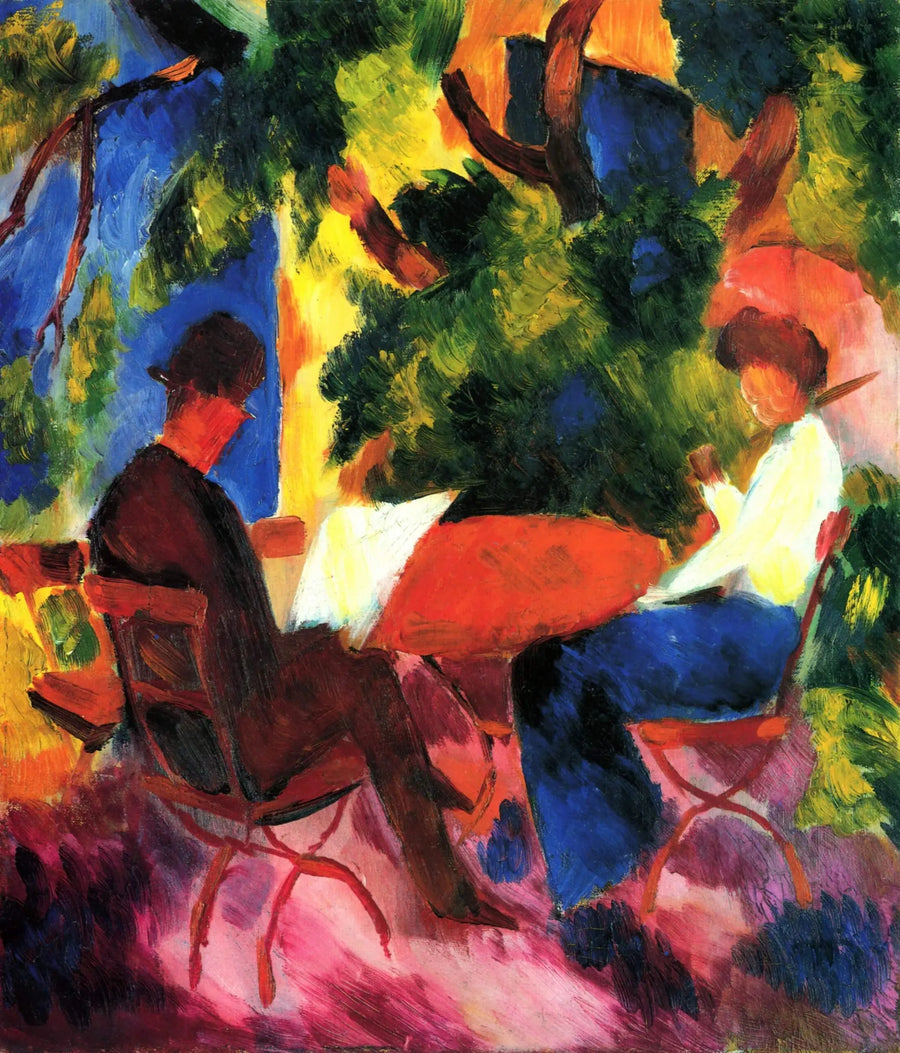 Bahçedeki masada çift - August Macke