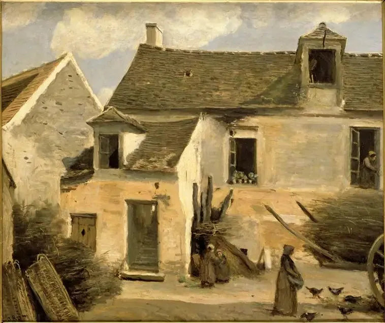 Paris yakınlarındaki bir köylü evinin avlusu - Jean-Baptiste Camille Corot