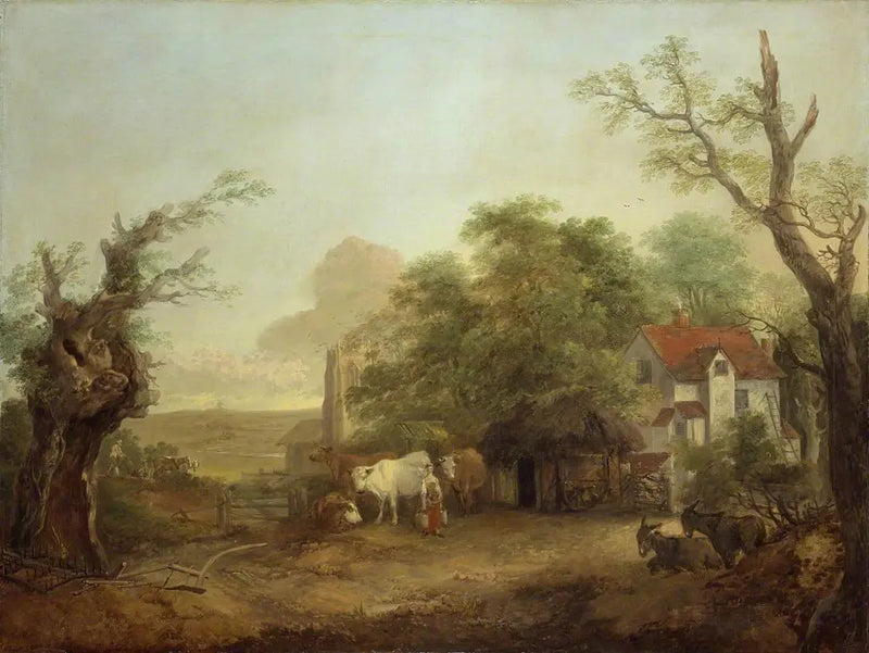 Çiftlik avlusu, sütçü inekler, inekler ve eşekler - Thomas Gainsborough