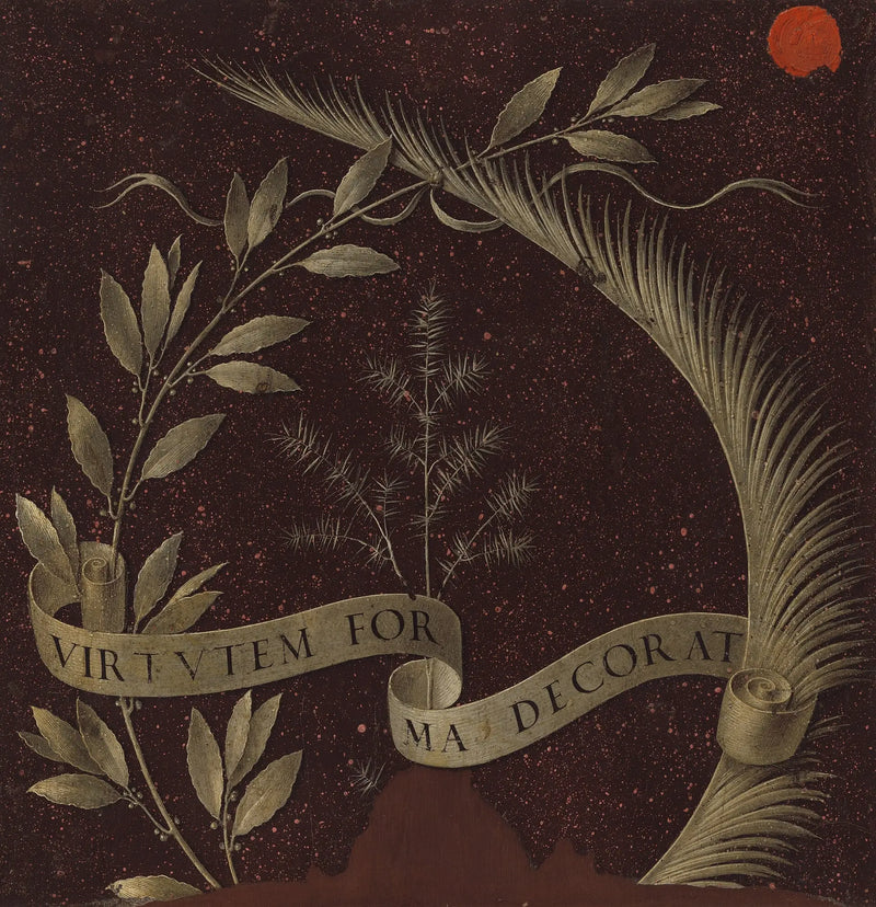 Defne, palmiye ve ardıç yaprağından oluşan bir taç, üzerinde 