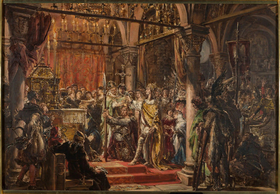İlk kralın taç giyme töreni, MS 1001, « Polonya'da medeniyet tarihi » serisinden - Jan Matejko